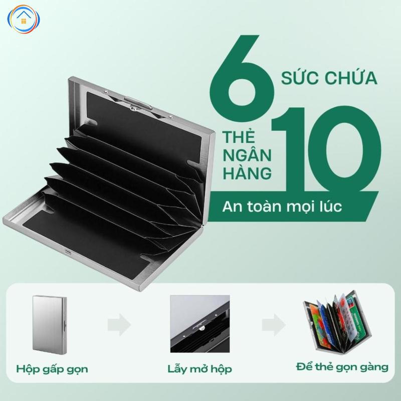 Giá đỡ thẻ tín dụng 6/10 khe cắm thẻ, Giá đỡ thẻ du lịch bằng kim loại chống RFID thời trang bằng thép không gỉ