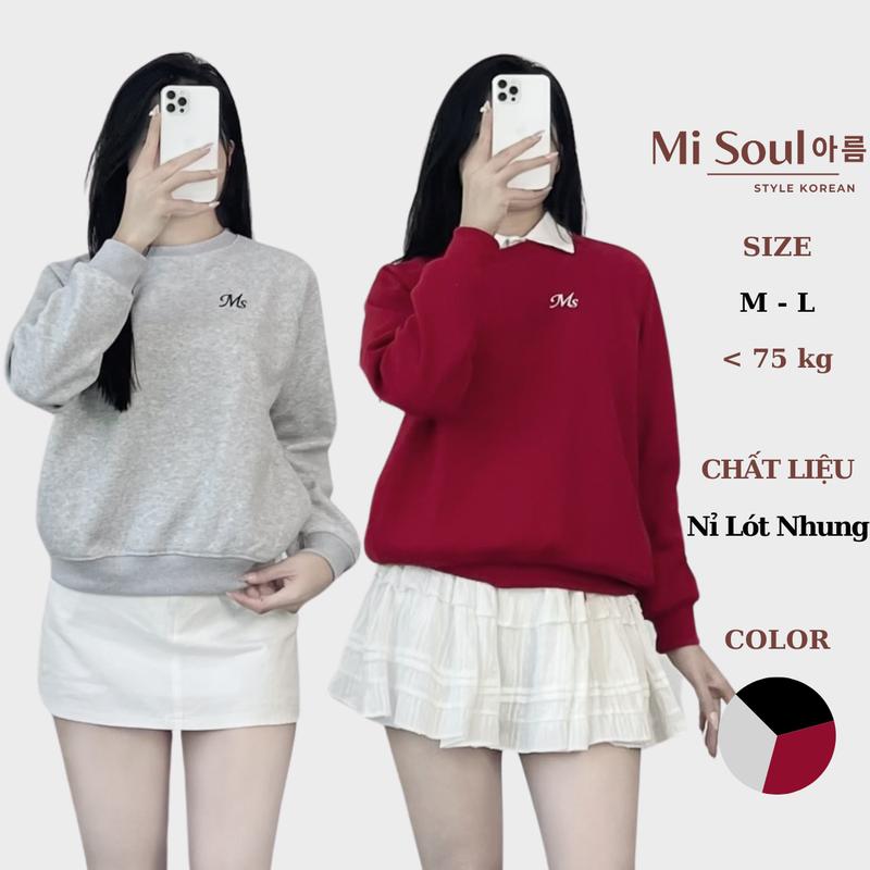 Áo Sweater Nỉ Lót Nhung Cao Cấp Thêu Logo MS Form Basic BigSize MiSoul, Áo Hoodie Dày Dặn 347 Top Women