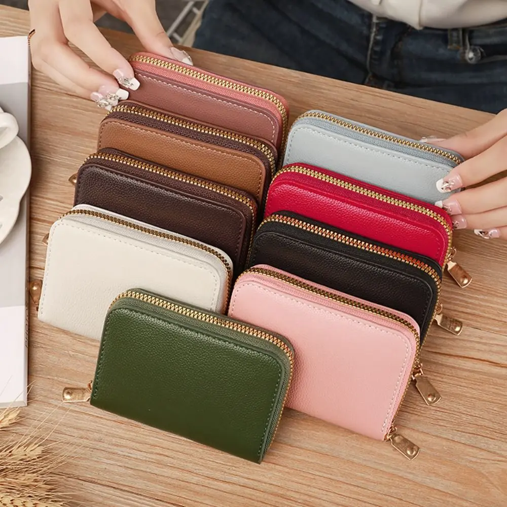 Ví Đựng Thẻ Mini, Chất Liệu Da PU Bền, Có Khóa Kéo, Màu Trơn ví đựng tiền Xu, Nhiều Khe Cắm Thẻ, Thích Hợp Cho Phụ Nữ Và Trẻ Em Gái