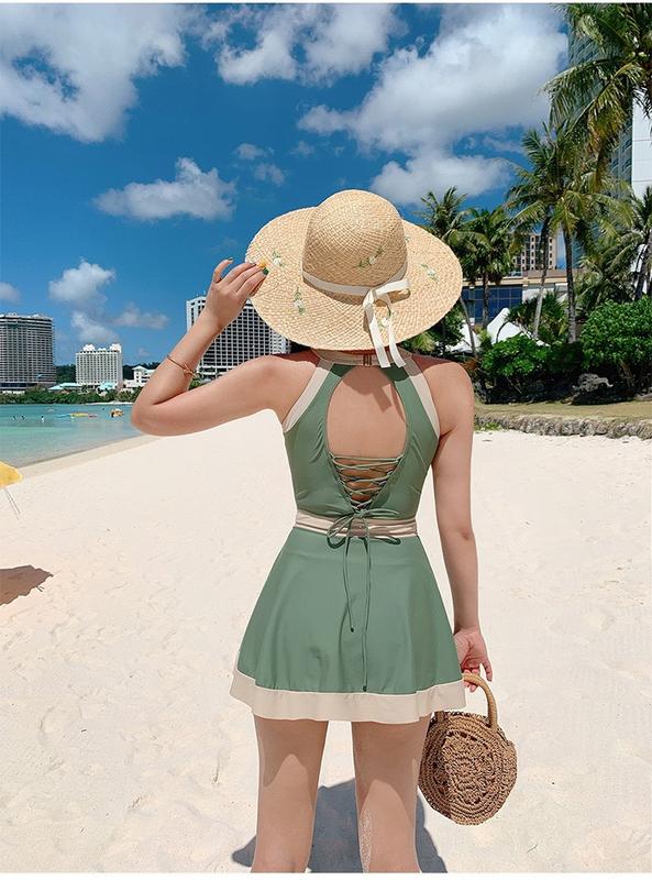 Product Introduction of New One Piece Skirt Ladies Style One Piece Swimsuit Women's Small Fresh Backless Strap Conservative Slim Bikini 16