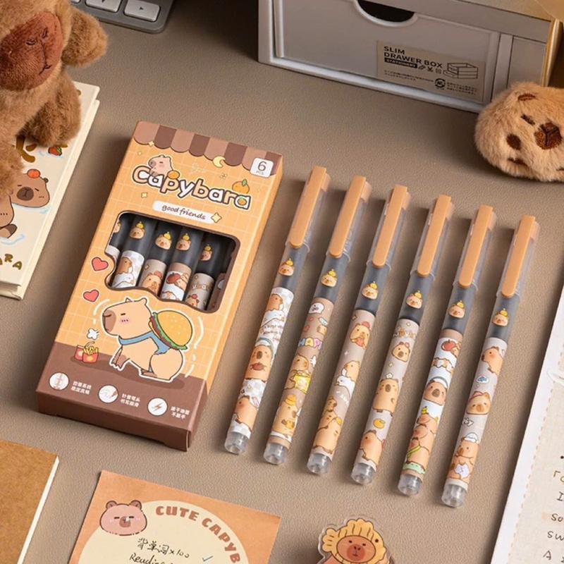 Hộp 6 chiếc bút mực ĐEN tẩy được hình Capybara, gấu trúc, HỘP 6 BÚT CÓ ĐẦU TẨY, BÚT KIM CAPYBARA, BÚT VIẾT CHO HỌC SINH, SINH VIÊN, DÂN VĂN PHÒNG, BÚT KÝ, BÚT NGÒI NHỎ QH22 0
