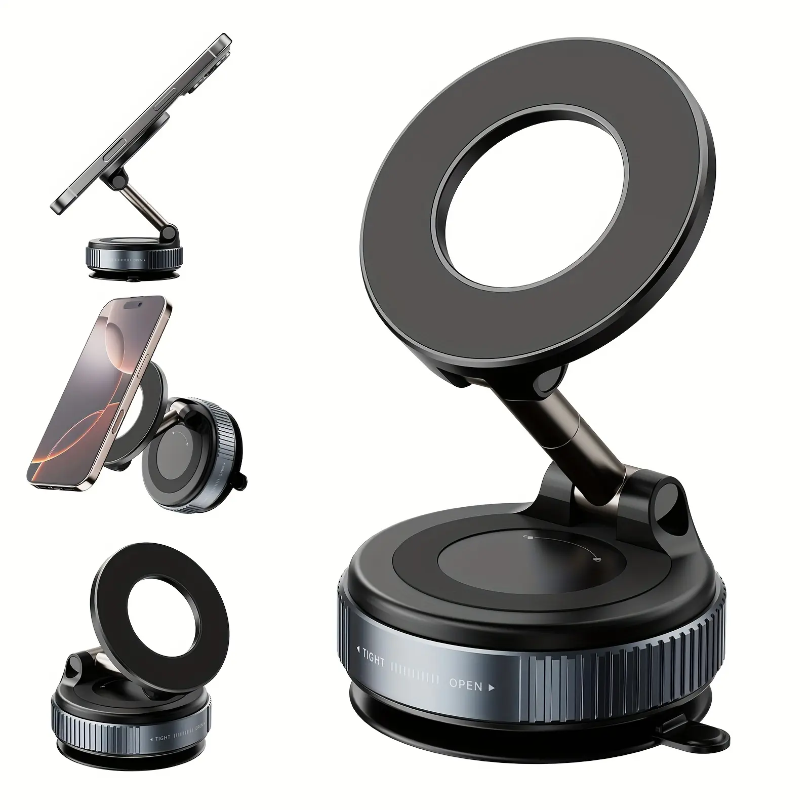 Super Strong Foldable Magnetic Car Mobile Phone Holder, Phone Holder Mechanical Vacuum Suction Cup Rotates 360° Strong Magnetic Adsorption Holder Navigation Universal Holder, Universal for All Mobile Phones