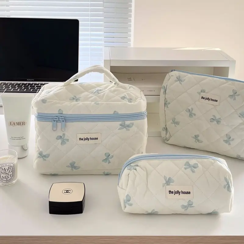 Cute Bow Cosmetic Bag Large Capacity Student Dormitory Storage Bag Pencil Case Medium Bag Pencil Case