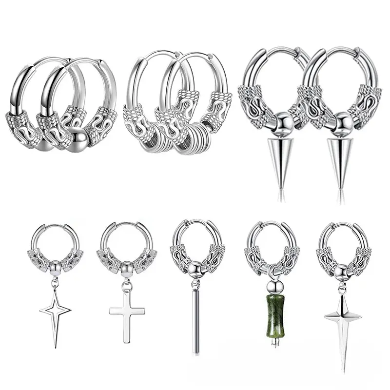 1 Pc Dragon Totem Earrings Men's and Women's Stainless Steel Stud Earrings Titanium Steel Earrings Pendant Round Ball Round Bead Geometric National Wind Ear Buckle