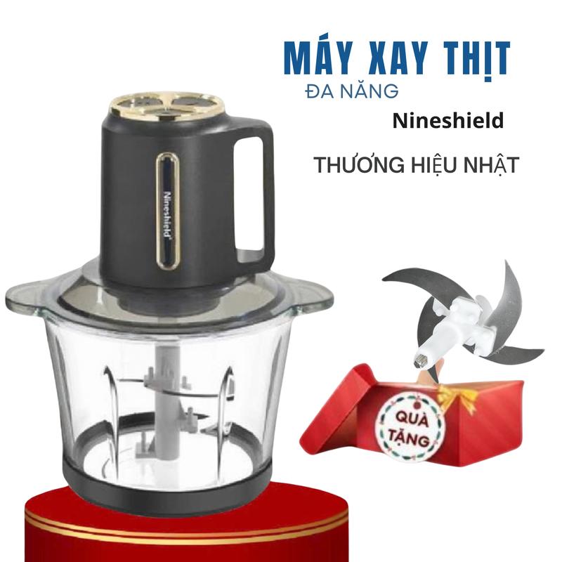 Máy xay thịt đa năng Cao cấp chính hãng Nineshield 2L 4 lưỡi dao Inox siêu sắc - BH 12 tháng Thuỷ Tinh [ Tặng lưỡi dao thay thế ]