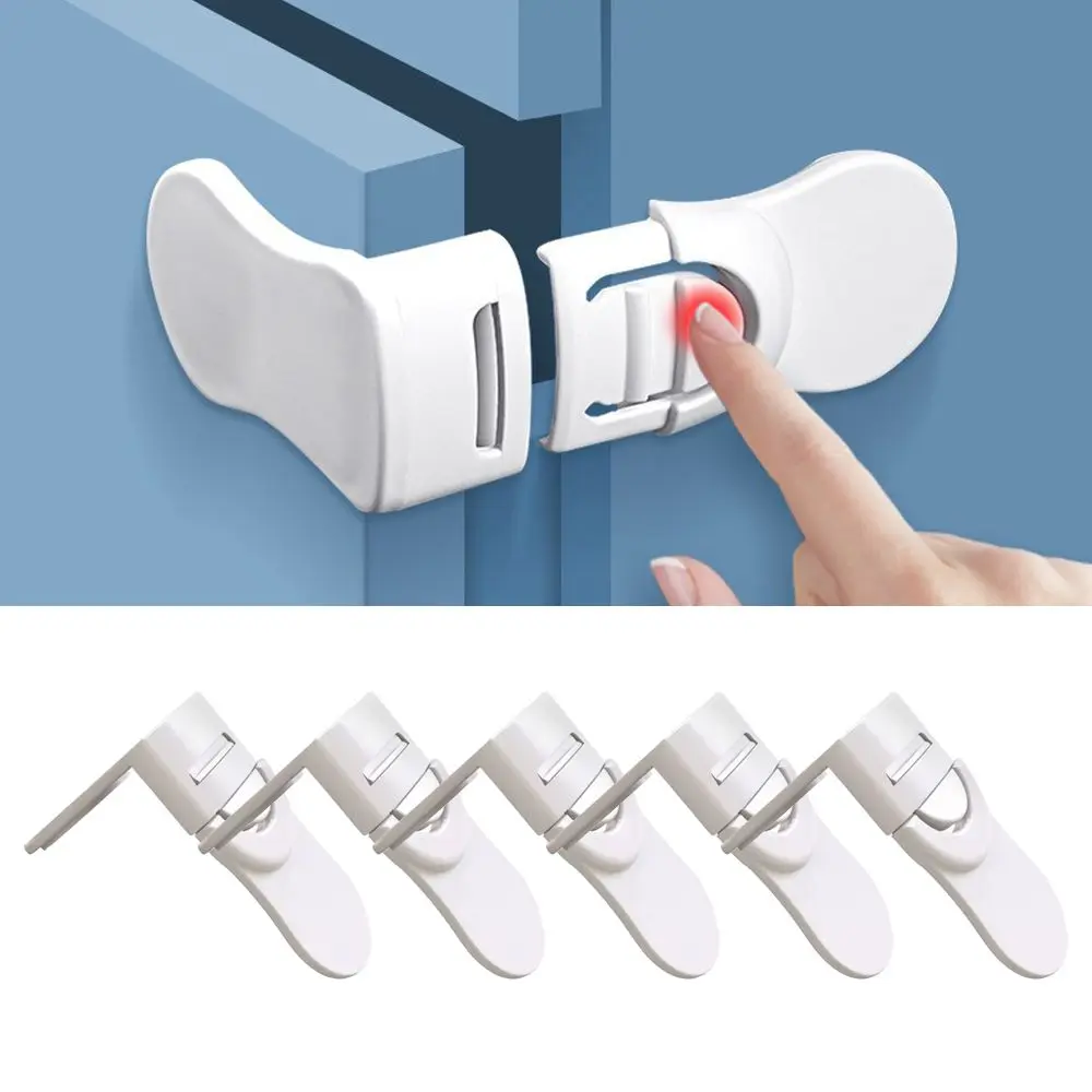 5Pcs High Quality Plastic Children Safety Drawer Lock Right Angle White Cabinet Drawer Locks Anti-Pinching Hand Multifunctional Locker Buckle Home Security Protection