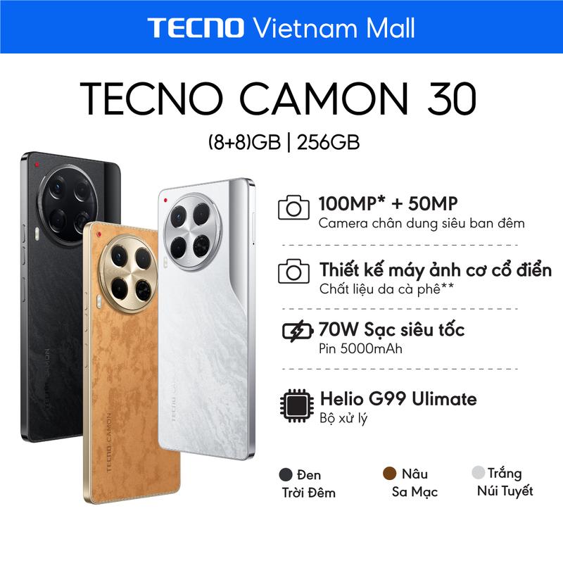 Điện thoại Tecno Camon 30 (8+8)GB/256GB | Pin 5000mAh | Camera chân dung siêu ban đêm | Hàng Chính Hãng