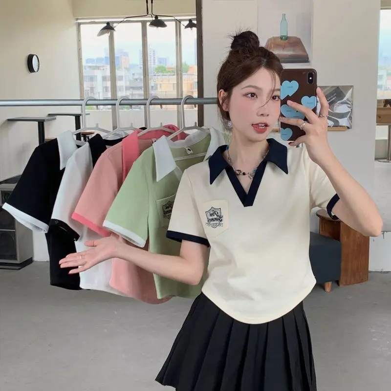 Áo Phông Cổ Polo, ngắn Tay Áo Va Chạm, Dành Cho Nữ, Thiết Kế Mùa Hè, Phong Cách Sang Trọng Độc Đáo Áo Ngắn Sang Trọng
