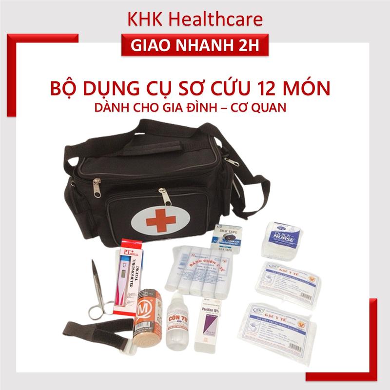  Túi sơ cứu 12 món  túi đen  đầy đủ tiện dụng cho gia đình cơ quan xí nghiệp - KHK Healthcare 