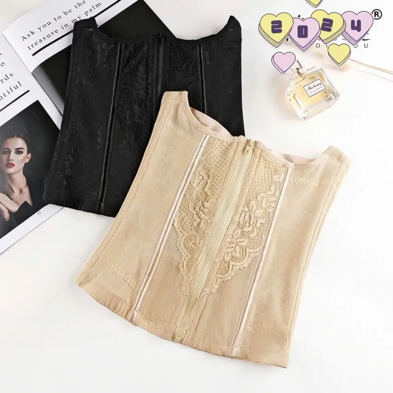 ( Tặng thước dây ) Đai nịt bụng kéo khoá hoa chìm , ÁO mỏng mát , co giãn , vòng hai siêu thoáng Nữ Women Ren Viền Ren