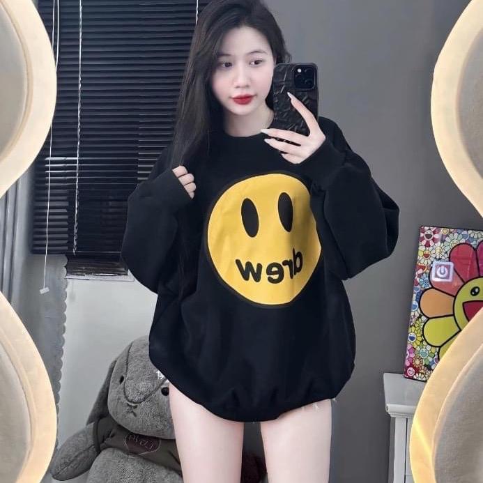 [LOẠI ĐẸP] ÁO NỈ DRE..W SWEATER IN HÌNH MẶT CƯỜI - Chất nỉ cotton trần bông QCCC dày dặn không xù, vải mịn, cổ bo tròn, nam nữ mặc được, couple by Hanila - Women, Hoodie Top