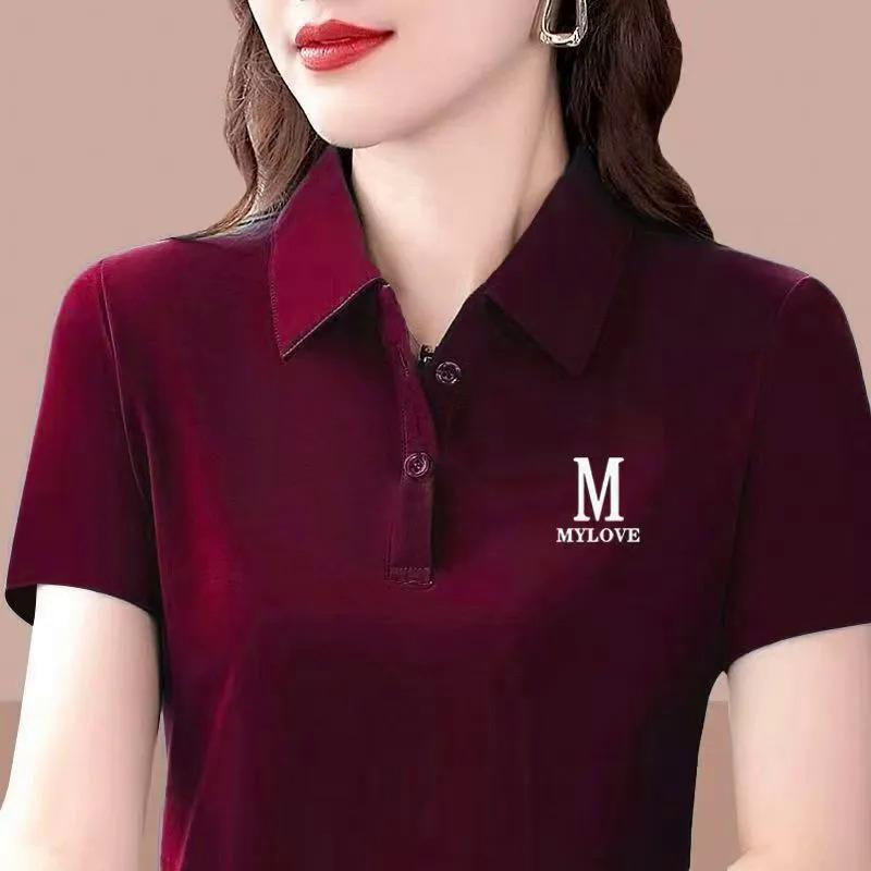 Product Introduction of Short sleeved women's collar sports polo shirt Mom's belly covering age reducing shirt casual loose T-shirt 12