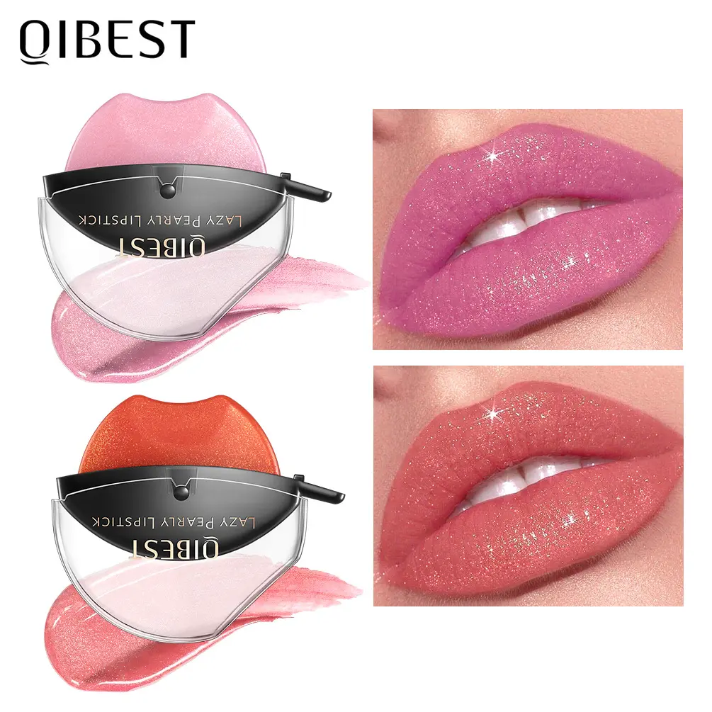 Qibest Pearlescent Bright Lipstick No Stain on Cup Does Not Fade Lip Lacquer Nourishing Moisturizing Lasting Lip Gloss Makeup Skincare