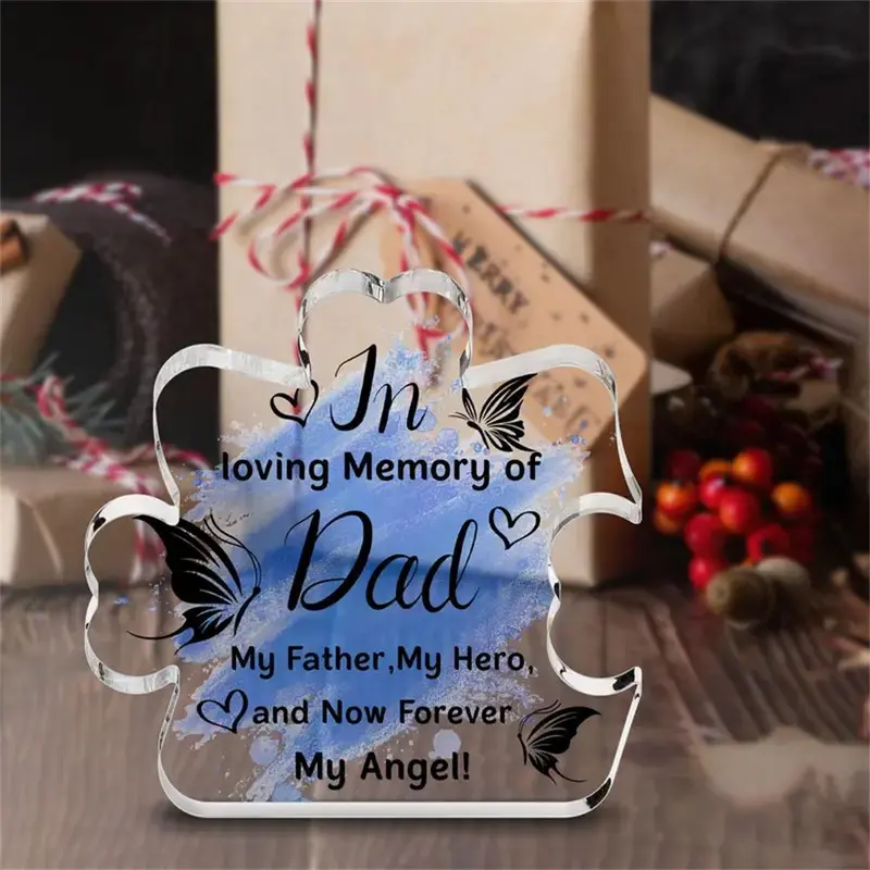 Acrylic Puzzle Shaped Plaque, in Memory Of Dad Letter Pattern Desk Decor, Birthday Gift for Dad, Home Decor, Room Decor, Signs 3