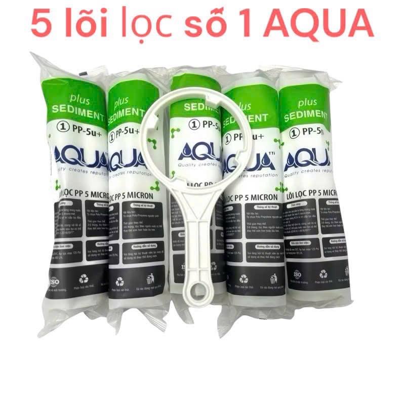Lõi Lọc Nước Aqua - Combo 5 Lõi Lọc Số 1 Lắp Cho Vị Trí Số 1 Của Máy Lọc Nước Ro Có Cốc Lọc 10inch