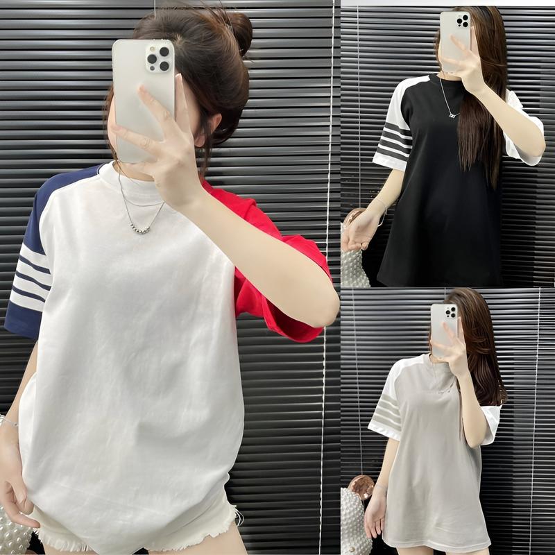 Áo Thom Phối Đỏ Xanh 4 Sọc From Rộng Phong Cách Boy Phố Mẫu Mới - Áo Mặc Tết Hot 2024