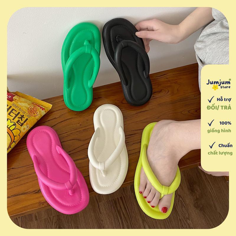 HCM - có sẵn Dép tông xỏ ngón nữ đi biển đế xuồng nhựa EVA trơn thời trang mùa hè cao 1.5 cm