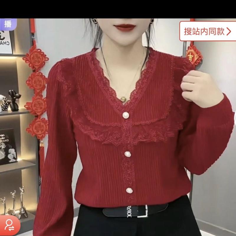 Áo Lớp Nền, Thời Trang, Dáng Rộng Rãi Và Thanh Lịch, Dài Tay, Ren Xếp Nhún, Áo Sơ Mi Phong Cách Phương Tây, Thích Hợp Cho Mùa Xuân Và Mùa Thu, Hàng Mới Về Năm 2024, OOTD 5
