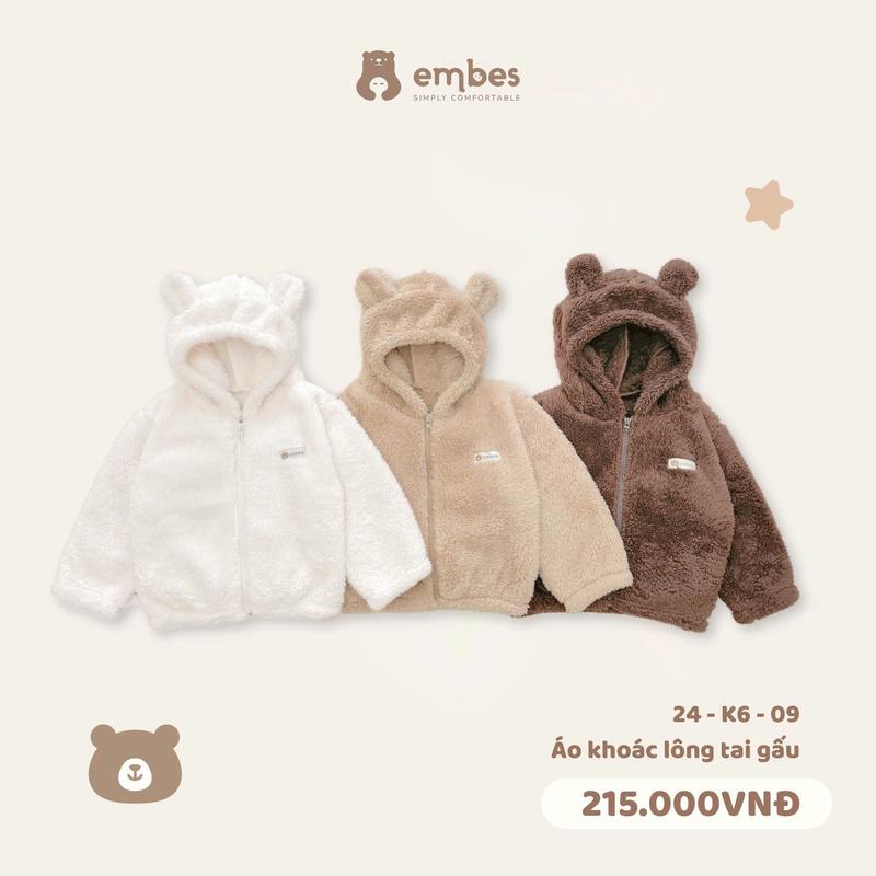 Áo khoác lông tai gấu cho bé Embes Việt Nam từ 9 tháng - 4 tuổi - 24-K6-09