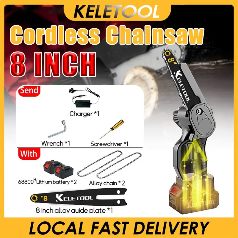Cordless Mini Chainsaw Portable Electric Chainsaw Handheld Chain Saw Wood Pruning Cutter for Trimming Courtyard Garden