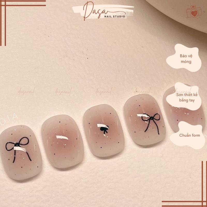 MÓNG TAY GIẢ Dasa form hàn quốc ngắn thiết kế nail box họa tiết xinh xắn nhẹ nhàng MT150 TẶNG KEO DÁN MÓNG hồng thạch sơn