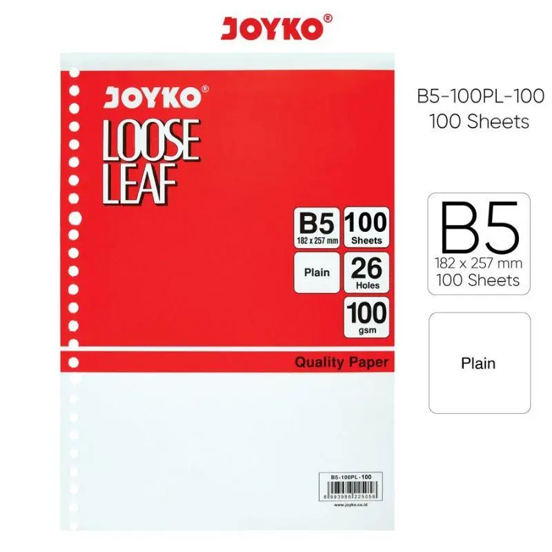 JOYKO Loose Leaf B5 Polos B5-100PL Isi Kertas File Binder Plain 100 Gsm Isi 50 Dan 100 Lembar