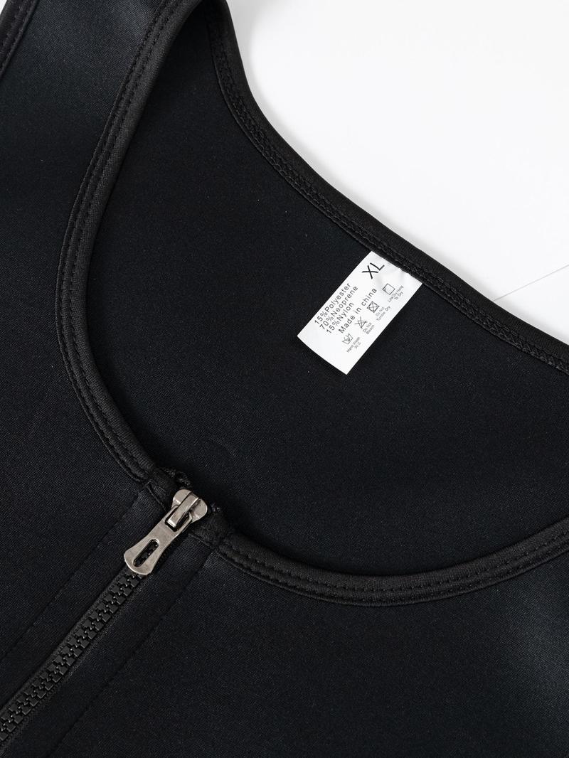Product Introduction of Men's Solid Zip Front Waist Trainer, Summer Adjustable Body Shaper Vest, Workout Gym Exercise Sweat Shirt, Men's Sport & Outdoor Clothing, Gym Clothing Men 50