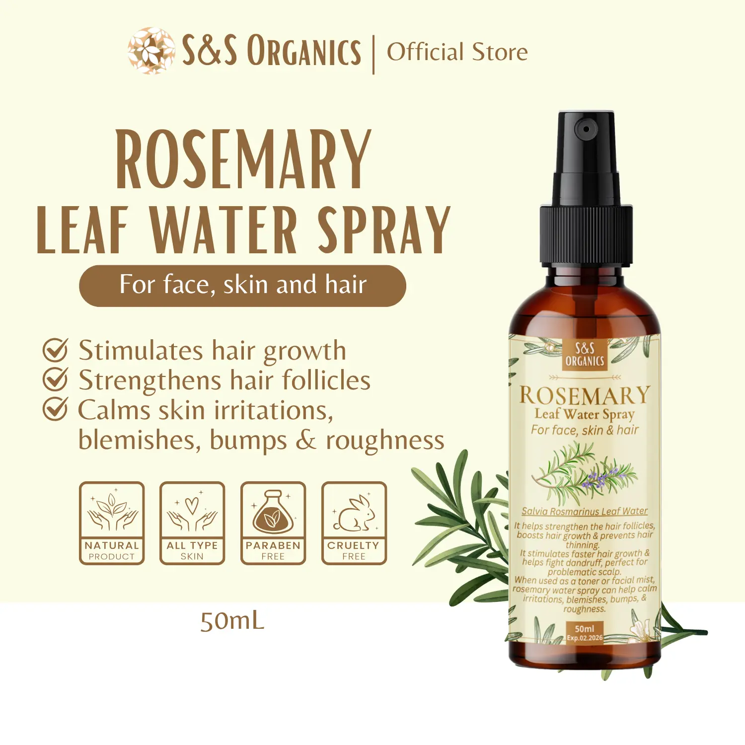 S&S Rosemary Leaf Water Hair Grower Spray 50ml