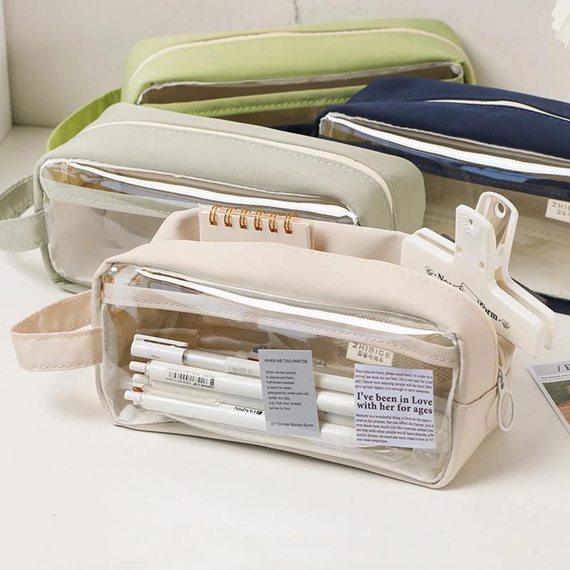 Túi đựng bút chì trong suốt, dung tích lớn, kiểu thẩm mỹ, thích hợp cho trường học, phong cách Kawaii, túi đựng văn phòng phẩm, hộp đựng bút, thích hợp cho học sinh, đồ dùng học tập