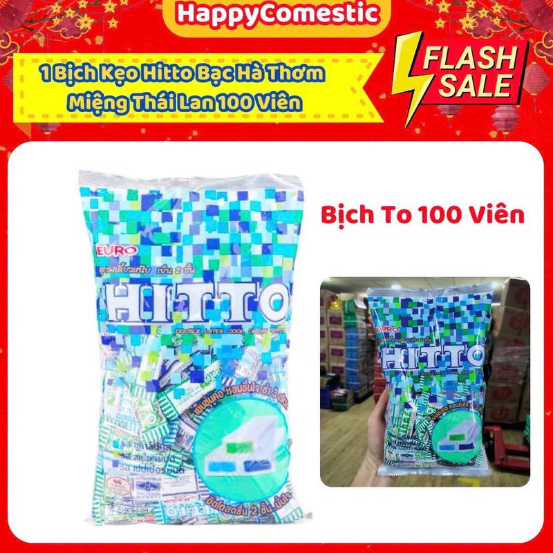 Kẹo Mềm Euro Hitto Bạc Hà 300g Túi 100 Viên Thái Lan, Hương Vị Thơm Ngon Ngọt Nhẹ, Bạc Hà The Mát