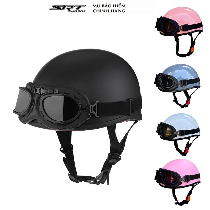 Mũ Bảo Hiểm Nửa Đầu 1/2 Kèm Kính Phi Công Vintage Và Kính Che Nữa Mặt,Nón Bảo Hiểm Nửa Đầu Hót