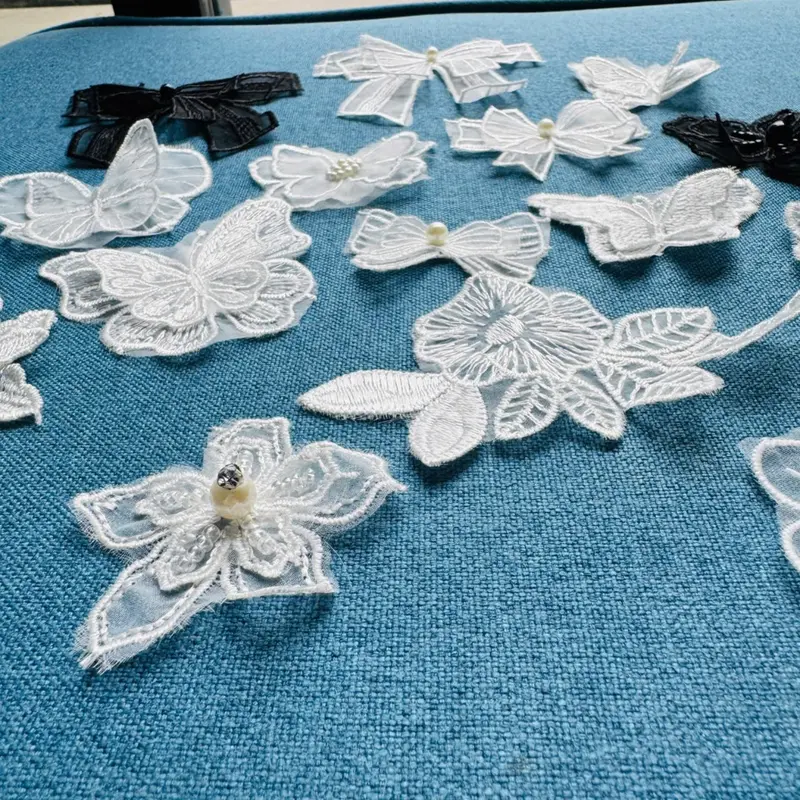 Sticker, miếng vá sửa chữa, miếng vá trang trí khâu, may lên quần áo rách, trang trí khăn, túi, ..(Bướm,hoa,nơ ren) 5