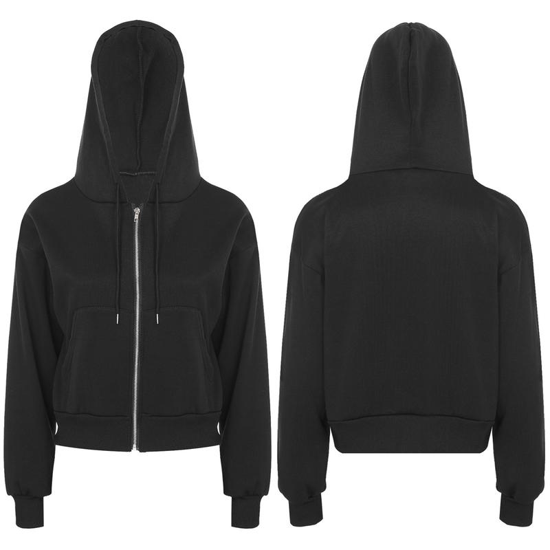 Moggemol  Womens Zip-Up Fleece-Lined Cropped Hoodie Casual Solid Color Long Sleeve Drawstring Hooded Sweatshirt with Pockets Womenswear Elastic 3