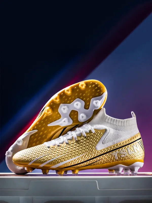 Men's Colorblock Letter Pattern Football Shoes, Non-slip Breathable Football Cleats for Back to School, Professional Football Training Shoes For All Seasons 6