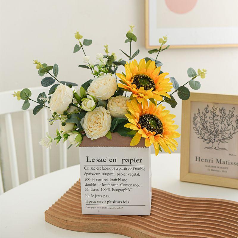 Product Introduction of [Hot sale in stores] Ins Style Sunflower Artificial Flowers Bouquet Home Decor Living Room Desktop Paper Bag Decoration Photo Props 24