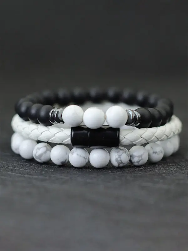 Men's Vintage Beaded & Braided Bracelet, Fashionable Black Onyx Bracelet for Men, Casual Trendy Accessories for Party, Daily Decor 8