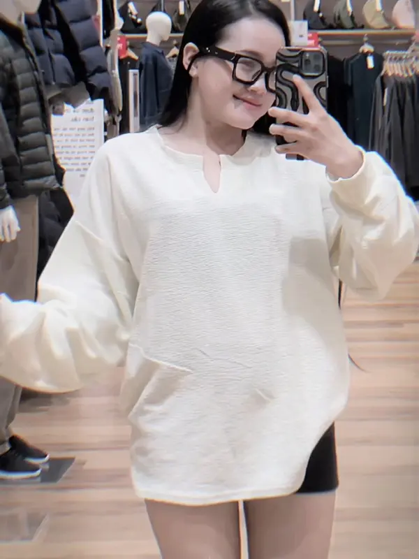 Áo len da cá tay phồng may cổ trụ chữ V form rộng unisex - Sweater dáng oversize bigsize kiểu basic đường phố hàn quốc đẹp 3