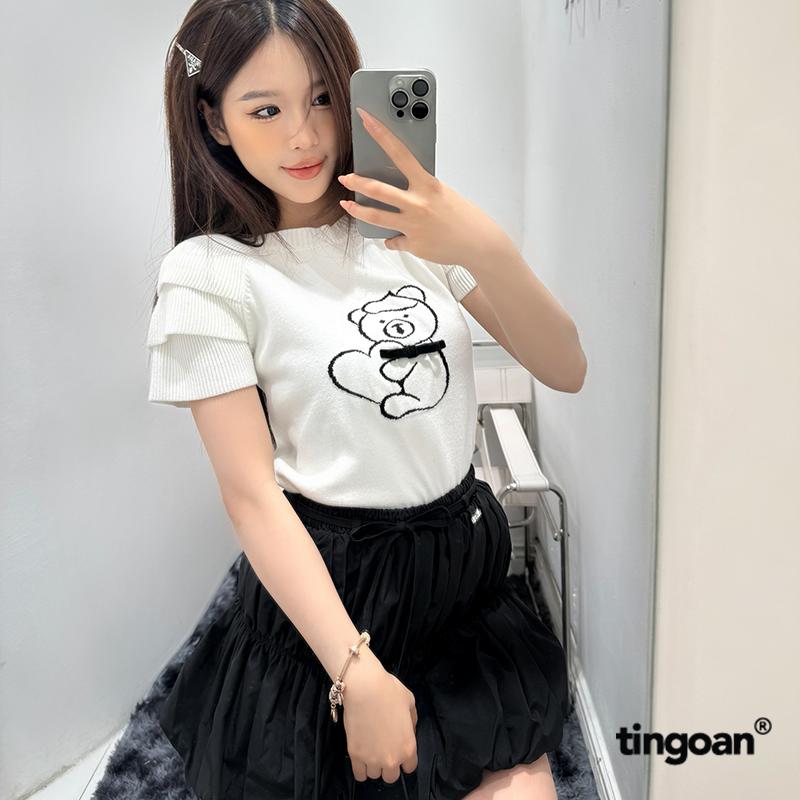 TINGOAN x TIKTOKSHOP - Áo len xù dáng lửng ngắn tay thêu hình gấu BEAR BABY