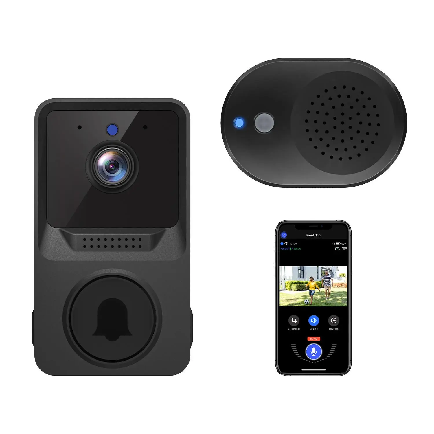 Smart Wireless Home Doorbell Camera, Outdoor Camera Doorbell with Chime & Intercom Included, 2-way Audio, Safety Night-Vision, Cloud Storage Service, 2.4G Wi-Fi, Live View