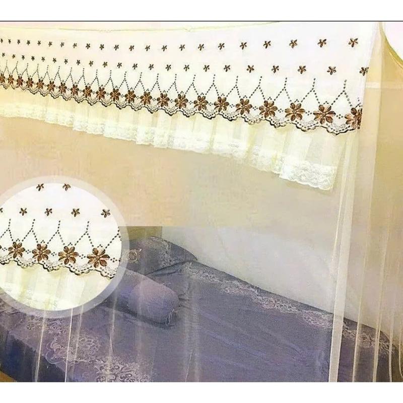 Màn Dây Tuyn Thái Mắc 4 Góc - Mắc Màn Khung Họa Tiết Thêu Hoa Đẹp Mắt - Xưởng Màn Huy Hoàng bao trùm man mềm trắng 8