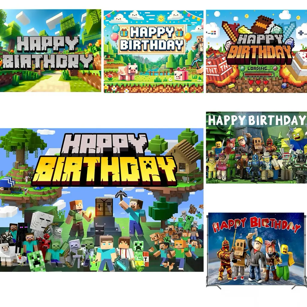 [SG] Minecraft Backdrop Photography Birthday Banner Supplies for Baby ...