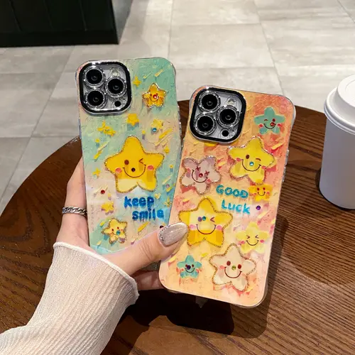 Ốp Điện Thoại Chống Sốc, Thiết Kế Mặt Cười Ngôi Sao, Tương Thích Với iPhone 15 Pro Max, iPhone 14 Pro Max, iPhone 13 Pro Max, iPhone 12 Pro Max, iPhone 11 Pro Max, iPhone 11, iPhone 15, iPhone 13, iPhone 14, 5 Pro, 14 Pro, 13 Pro, 12 Pro