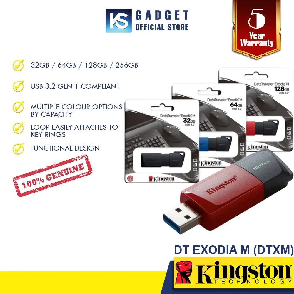 Kingston Pendrive DataTraveler Exodia M DTXM USB 3.2 Flash Drive With Moving Cap Pendrive (128GB/64GB/32GB) Desktop Office Storage