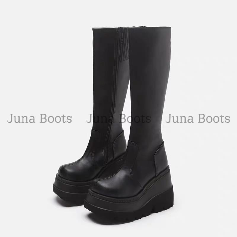 Giày Boots Nữ cổ cao đế bánh mì 10cm khoá cạnh phong cách Y2K hàng quảng châu chuẩn form