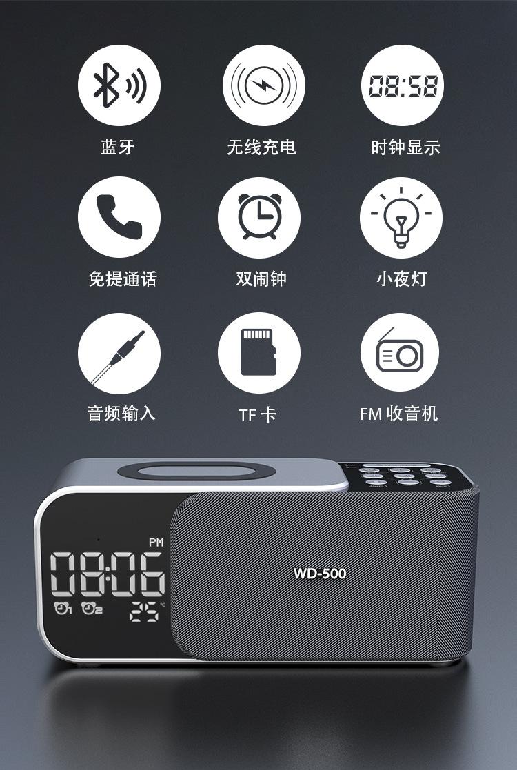 Product Introduction of Retro Bluetooth Speaker with Radio Wireless Charger Bluetooth Speaker TF Card Clock Outdoor Sound Box 1