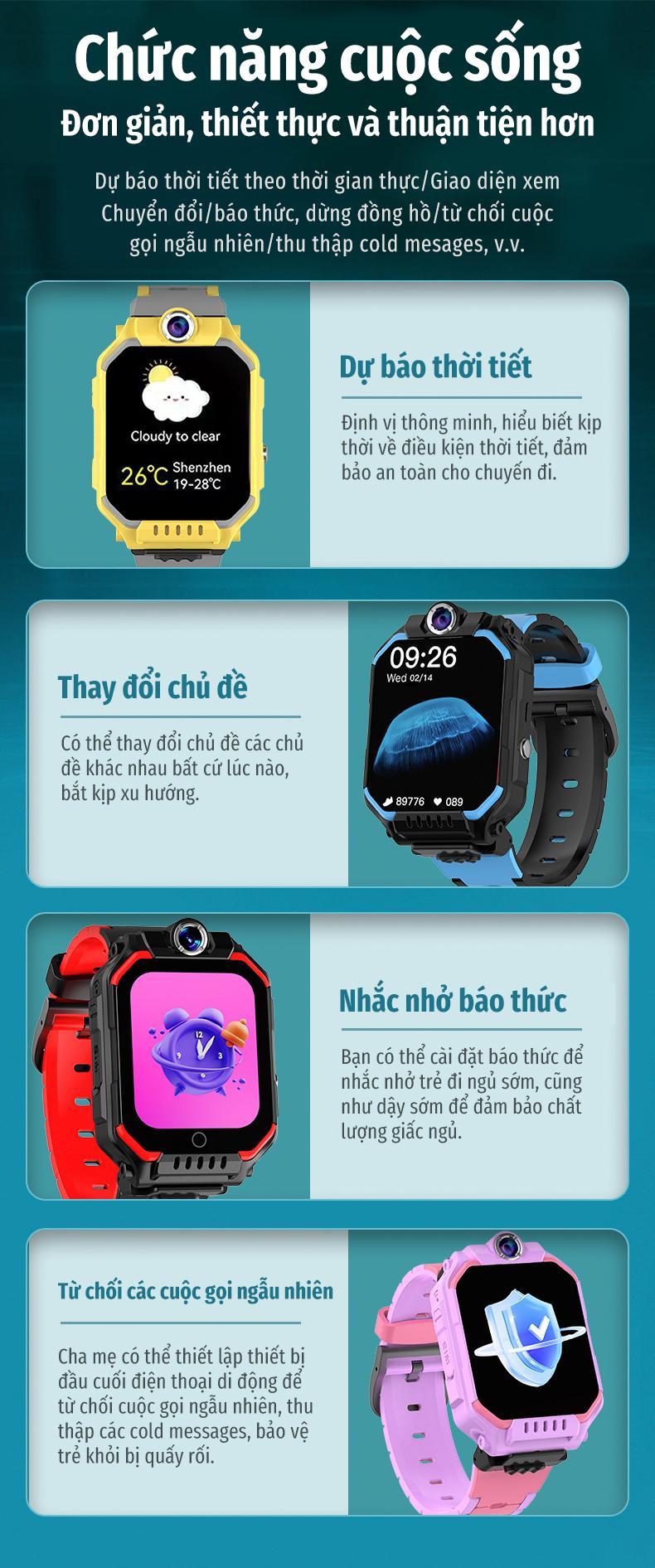 Product Introduction of Đồng hồ thông minh cho trẻ em, hỗ trợ lắp sim, theo dõi định vị, loa lớn, tuổi thọ pin dài, chống nước IPX7, thân đồng hồ có thể tháo rời, xoay 360 độ, dung lượng pin 700mAh, màn hình bảo vệ mắt, lỗi 1 đổi 1 trong 7 ngày, bảo hành 1 năm smart watch 9