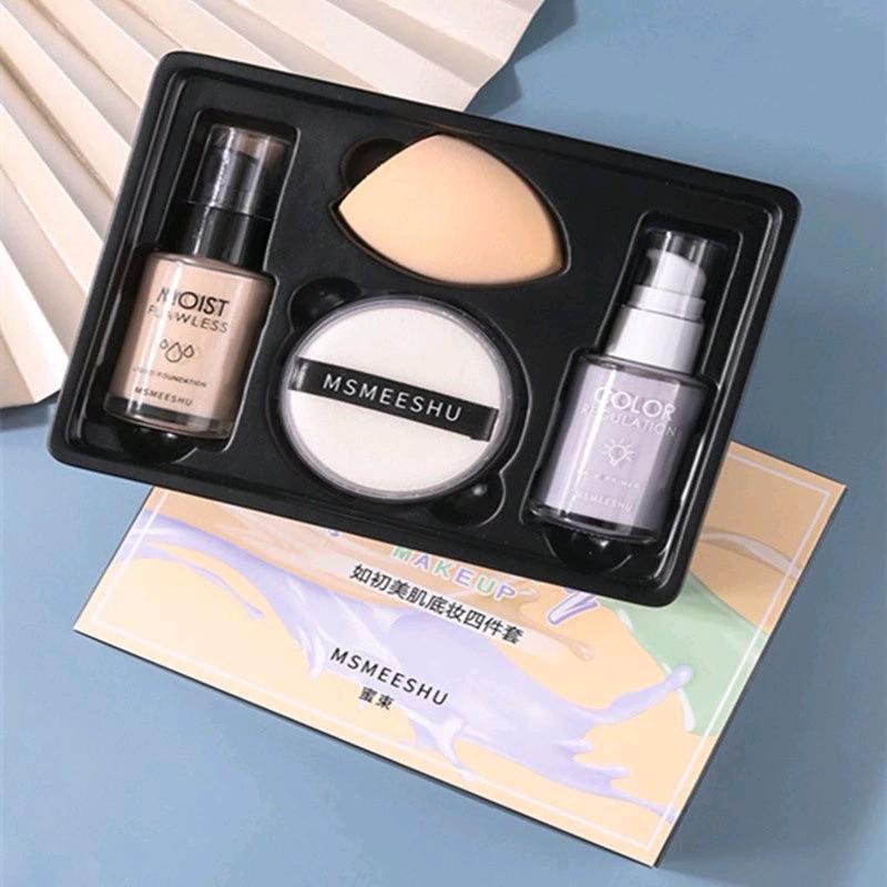 Set trang điểm bộ makeup Hanru 4 món tiện dụng kem nền phấn phủ cho người mới bắt đầu