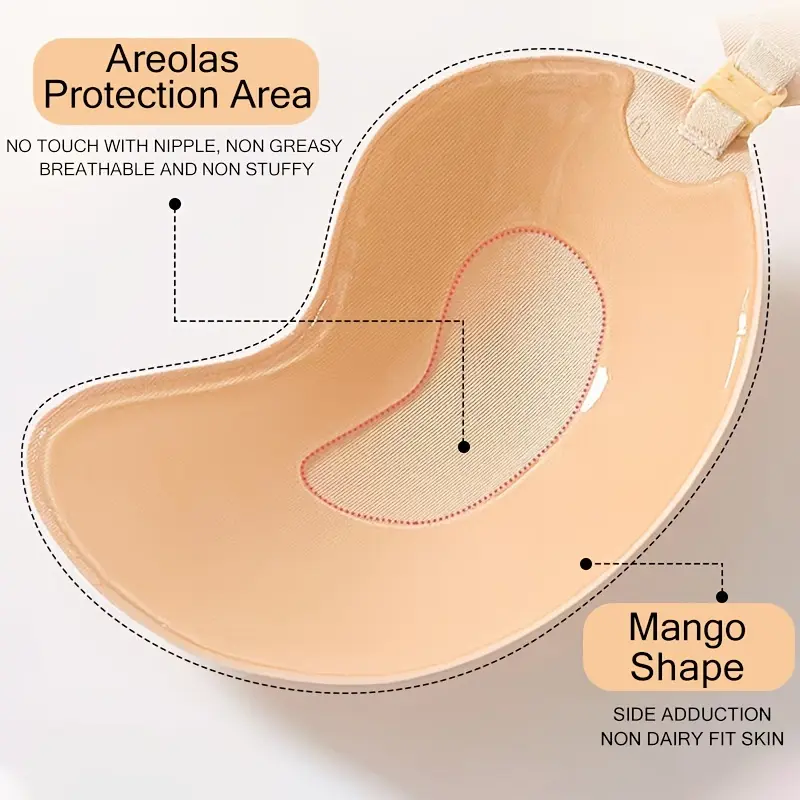 [Self-Adhesive Lifting Bra] Strapless Self-Adhesive Mango-Shaped Invisible Stick-On Bra | Black & Beige, Womens Lingerie Underwear Accessory, Seamless, Slip-Proof  Fabric Womenswear  Polyester Comfort 1