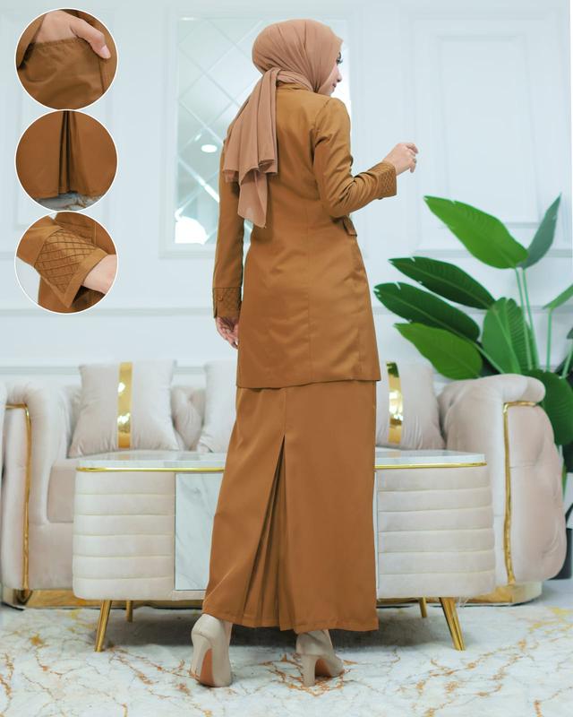 Seragam Kerja Tunik Stik Kotak Blazer Khaki Tua Setelan Rok Span/Rok.A/Celana Panjang/Atasan Saja Katun Free Hijab Putih Wanita 6