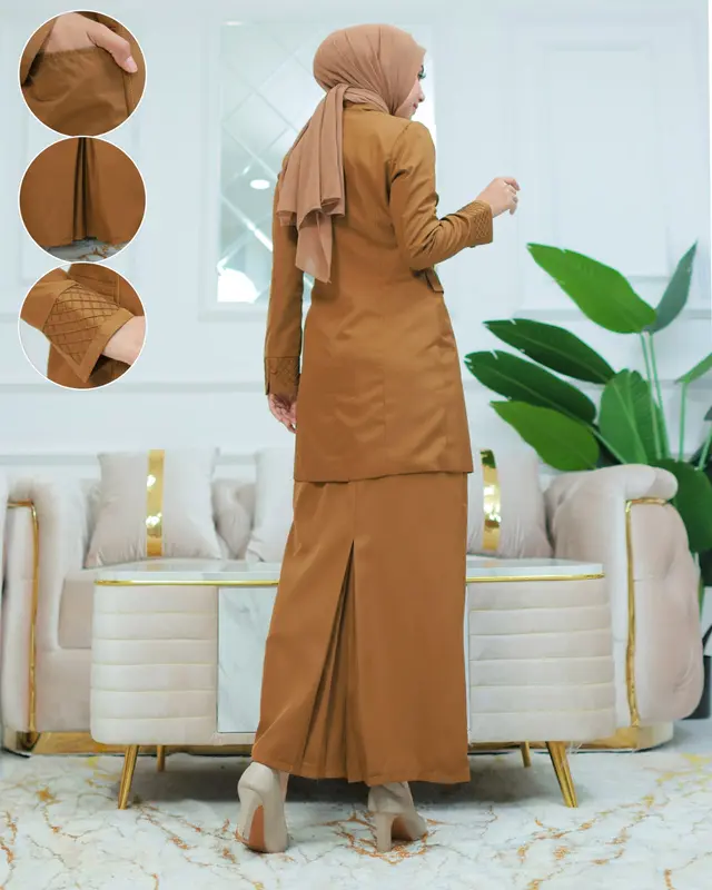 Seragam Kerja Tunik Stik Kotak Blazer Khaki Tua Setelan Rok Span/Rok.A/Celana Panjang/Atasan Saja Katun Free Hijab Putih Wanita 6